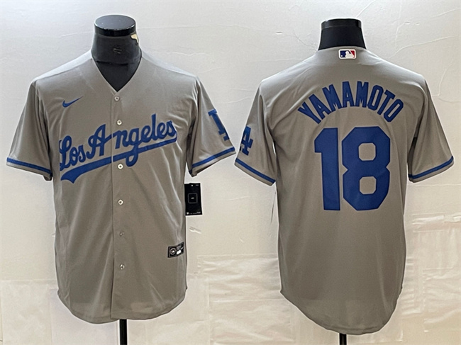Los Angeles Dodgers #18 Yoshinobu Yamamoto Gray Cool Base With Patch Stitched Jersey - Zenithce