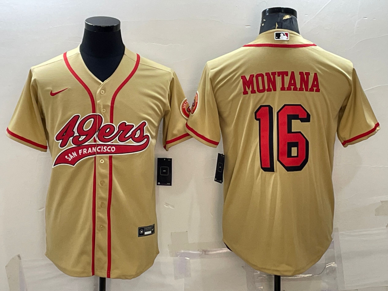 San Francisco 49ers #16 Joe Montana New Gold With Patch Cool Base Stitched Baseball Jersey - Zenithce