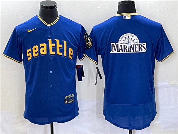 Seattle Mariners Royal Team Big Logo 2023 City Connect Flex Base Stitched Jersey - Zenithce