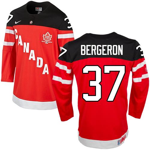 Olympic CA. #37 Patrice Bergeron Red 100th Anniversary Stitched Jersey - Zenithce
