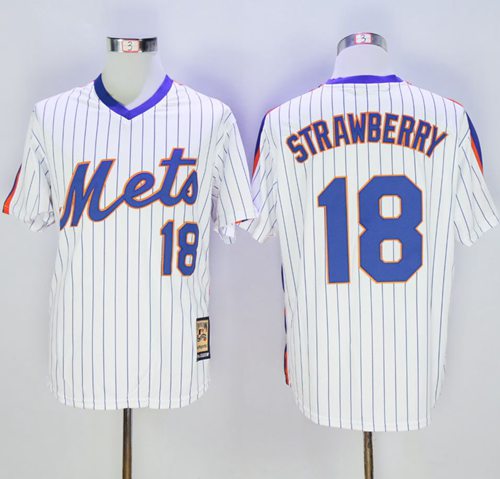 Mitchell And Ness Mets #18 Darryl Strawberry Stitched White Blue Strip Throwback Jersey - Zenithce