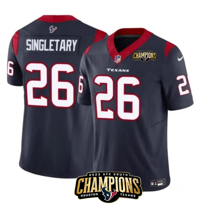 Houston Texans #26 Devin Singletary Navy 2023 F.U.S.E. AFC South Champions Patch Vapor Untouchable Limited Stitched Jersey - Zenithce
