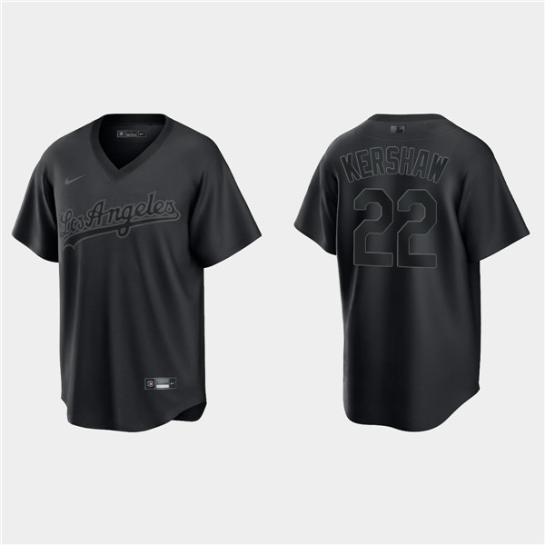 Los Angeles Dodgers #22 Clayton Kershaw Black Pitch Black Fashion Replica Stitched Jersey - Zenithce