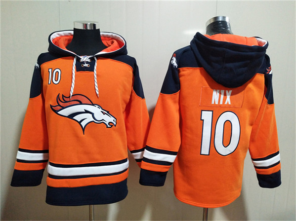 Denver Broncos #10 Bo Nix Orange Ageless Must-Have Lace-Up Pullover Hoodie - Zenithce
