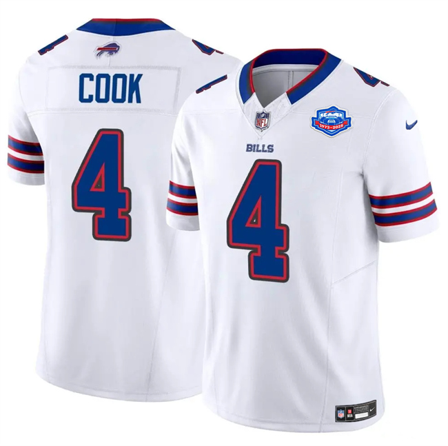 Buffalo Bills #4 James Cook White 2025 F.U.S.E. With Farewell Patch Vapor Untouchable Limited Stitched Jersey - Zenithce