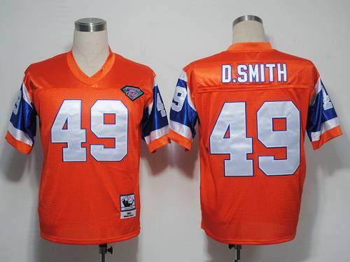 Mitchel And Ness Broncos #49 Dennis Smith Orange With 75 Anniversary Patch Stitched Throwback Jersey - Zenithce