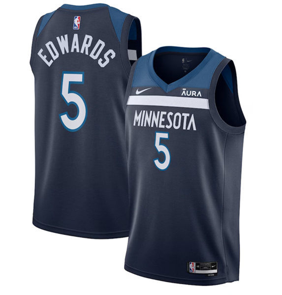 Minnesota Timberwolves #5 Anthony Edwards Navy Icon Edition Stitched Jersey - Zenithce
