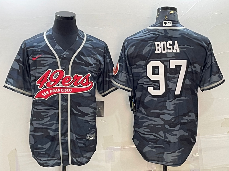 San Francisco 49ers #97 Nick Bosa Grey Camo With Patch Cool Base Stitched Baseball Jersey - Zenithce