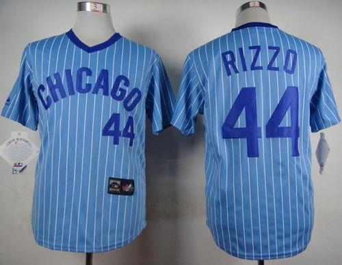 Cubs #44 Anthony Rizzo Blue(White Strip) Cooperstown Throwback Stitched Jersey - Zenithce