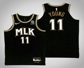 Atlanta Hawks #11 Trae Young NEW Black 2021 City Edition Swingman Jersey With The Sponsor Logo - Zenithce