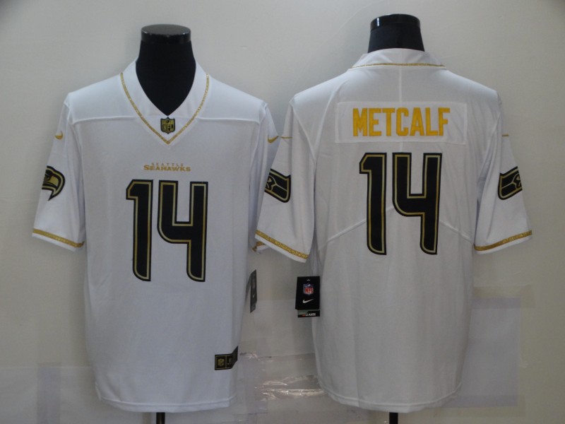 Seattle Seahawks #14 D.K. Metcalf White Golden Limited Stitched Jersey - Zenithce