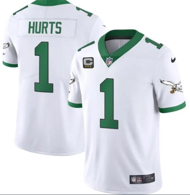 Philadelphia Eagles #1 Jalen Hurts White Kelly Green With 3-Star C Patch Stitched Jersey - Zenithce