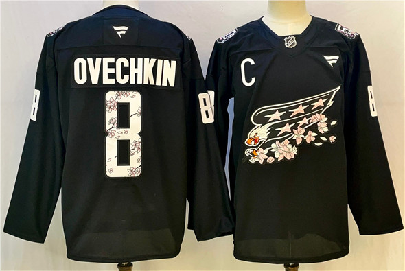 Washington Capitals #8 Alex Ovechkin Black Cherry Blossom With C Patch Stitched Jersey - Zenithce