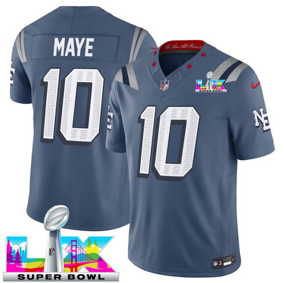 New England Patriots #10 Drake Maye Storm Blue 2025 F.U.S.E. Super Bowl LX Patch “Rivalries” Vapor Limited Stitched Jersey - Zenithce