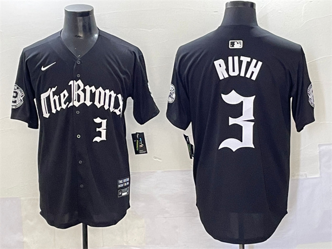 New York Yankees #3 Babe Ruth Black 'Gothic Legacy Edition' Vapor Premier Limited Stitched Jersey - Zenithce