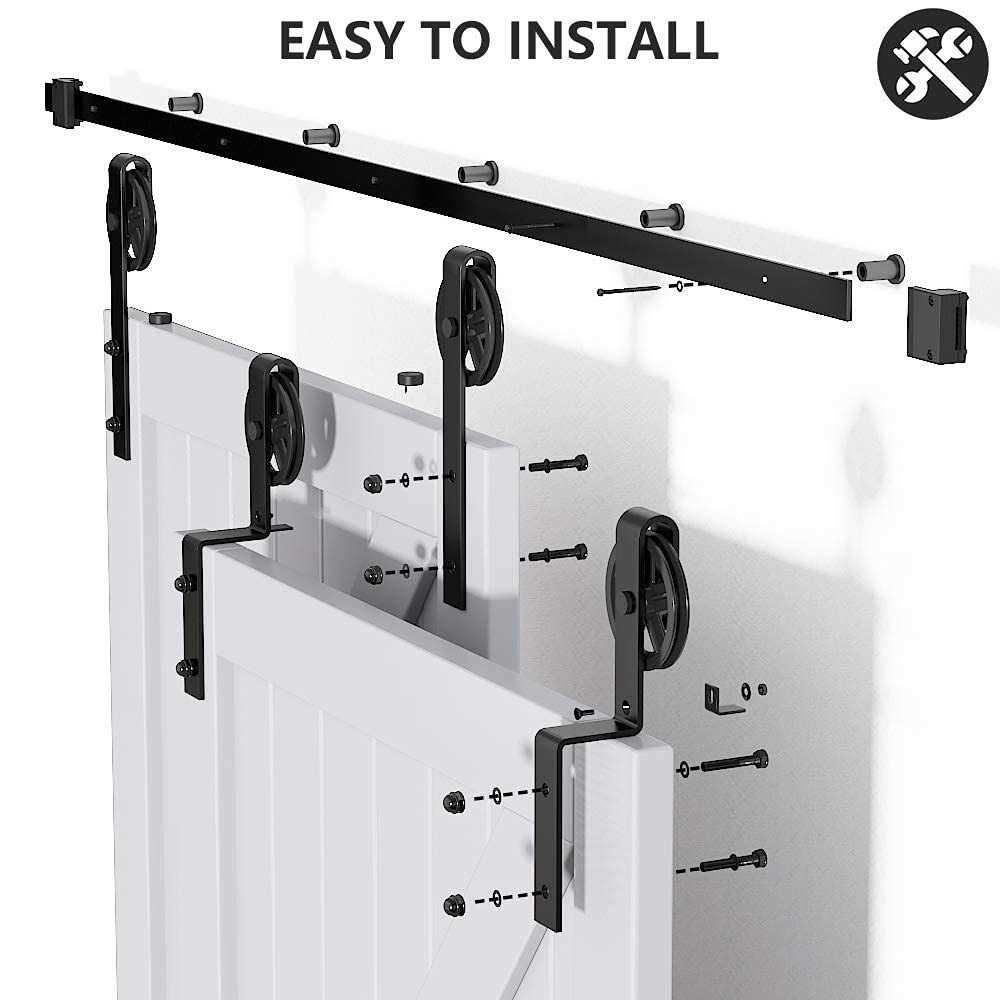 SKYSEN 6FT Heavy Duty Sliding Barn Door Hardware Single Track Bypass Double Door Kit - Zenithce