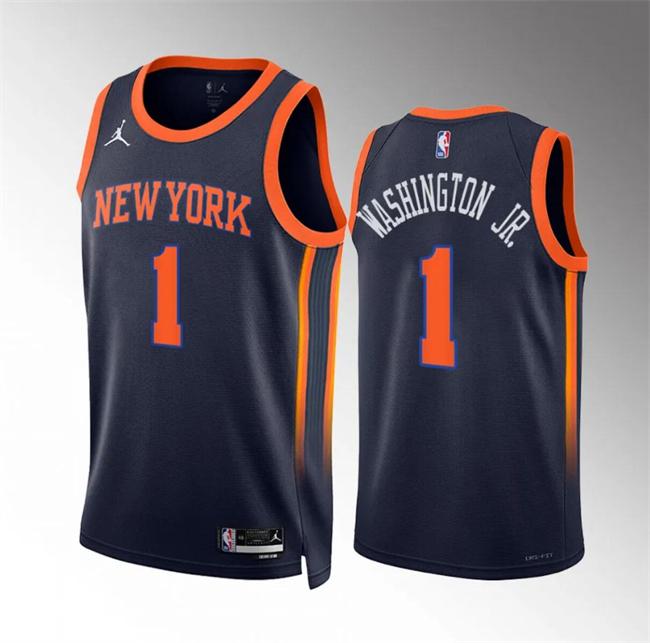 New York Knicks #1 Duane Washington Jr Navy Statement Edition Stitched Jersey - Zenithce