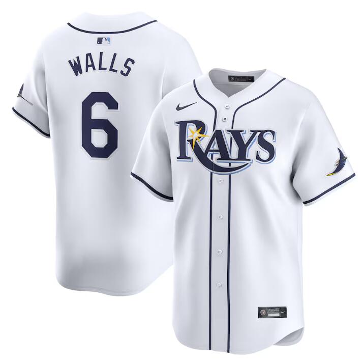 Tampa Bay Rays #6 Taylor Walls White Home Limited Stitched Jersey - Zenithce