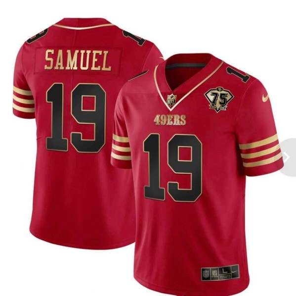 San Francisco 49ers #19 Deebo Samuel Red With 75th Anniversary Patch Stitched Football Jersey - Zenithce
