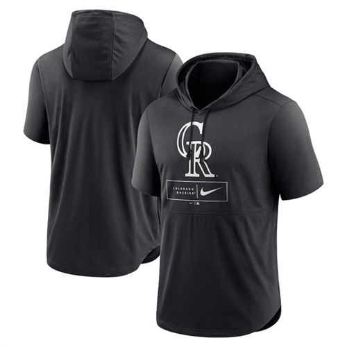 Colorado Rockies Black Short Sleeve Pullover Hoodie - Zenithce