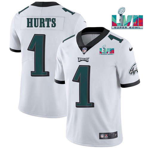 Philadelphia Eagles #1 Jalen Hurts White Super Bowl LVII Patch Vapor Untouchable Limited Stitched Jersey - Zenithce