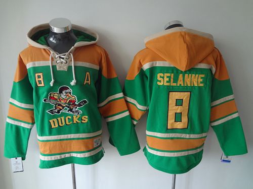 Ducks #8 Teemu Selanne Green Sawyer Hooded Sweatshirt Stitched Jersey - Zenithce