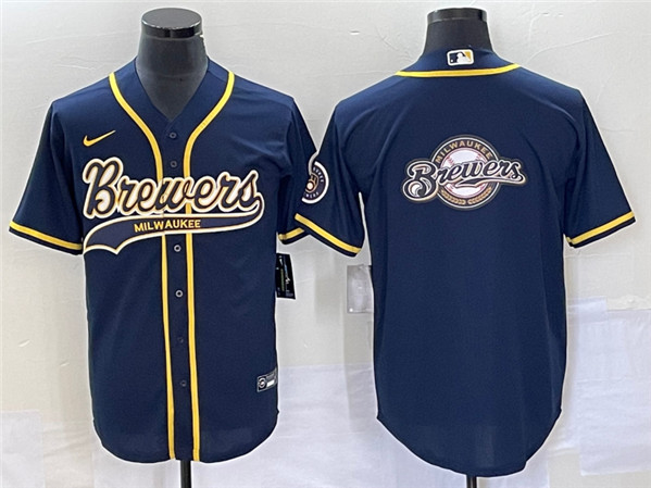 Milwaukee Brewers Navy Team Big Logo Cool Base Stitched Jersey - Zenithce