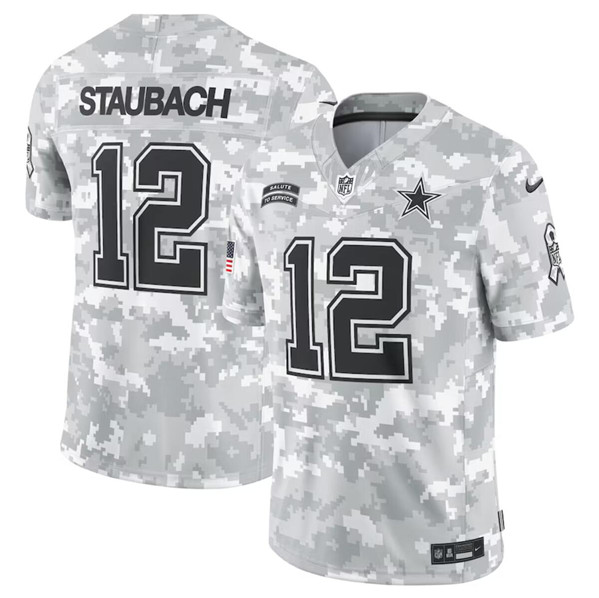 Dallas Cowboys #12 Roger Staubach Arctic Camo 2024 F.U.S.E. Salute To Service Limited Stitched Jersey - Zenithce