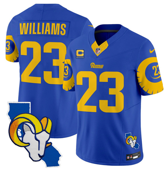 Los Angeles Rams #23 Kyren Williams Royal 2025 4-Star C Patch F.U.S.E. V2 Limited Stitched Jersey - Zenithce