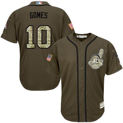 Indians #10 Yan Gomes Green Salute To Service Stitched Jersey - Zenithce