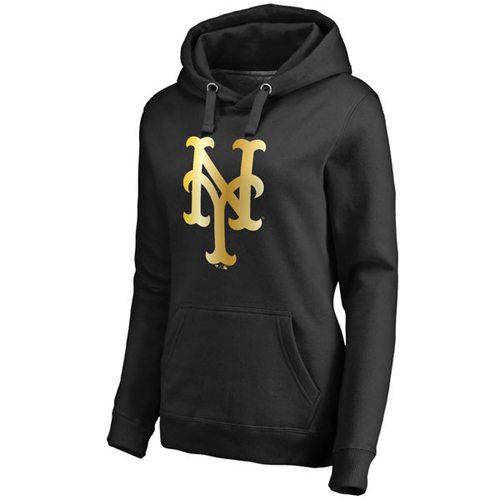 Women's New York Mets Gold Collection Pullover Hoodie Black - Zenithce