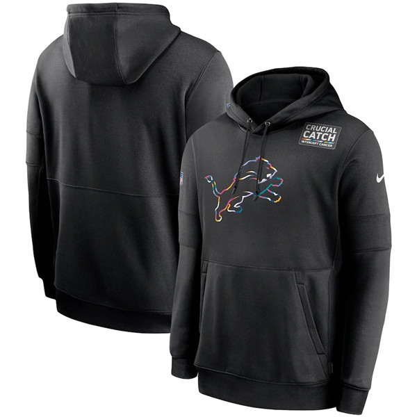 Detroit Lions Customized 2020 Black Crucial Catch Sideline Performance Pullover NFL Hoodie - Zenithce