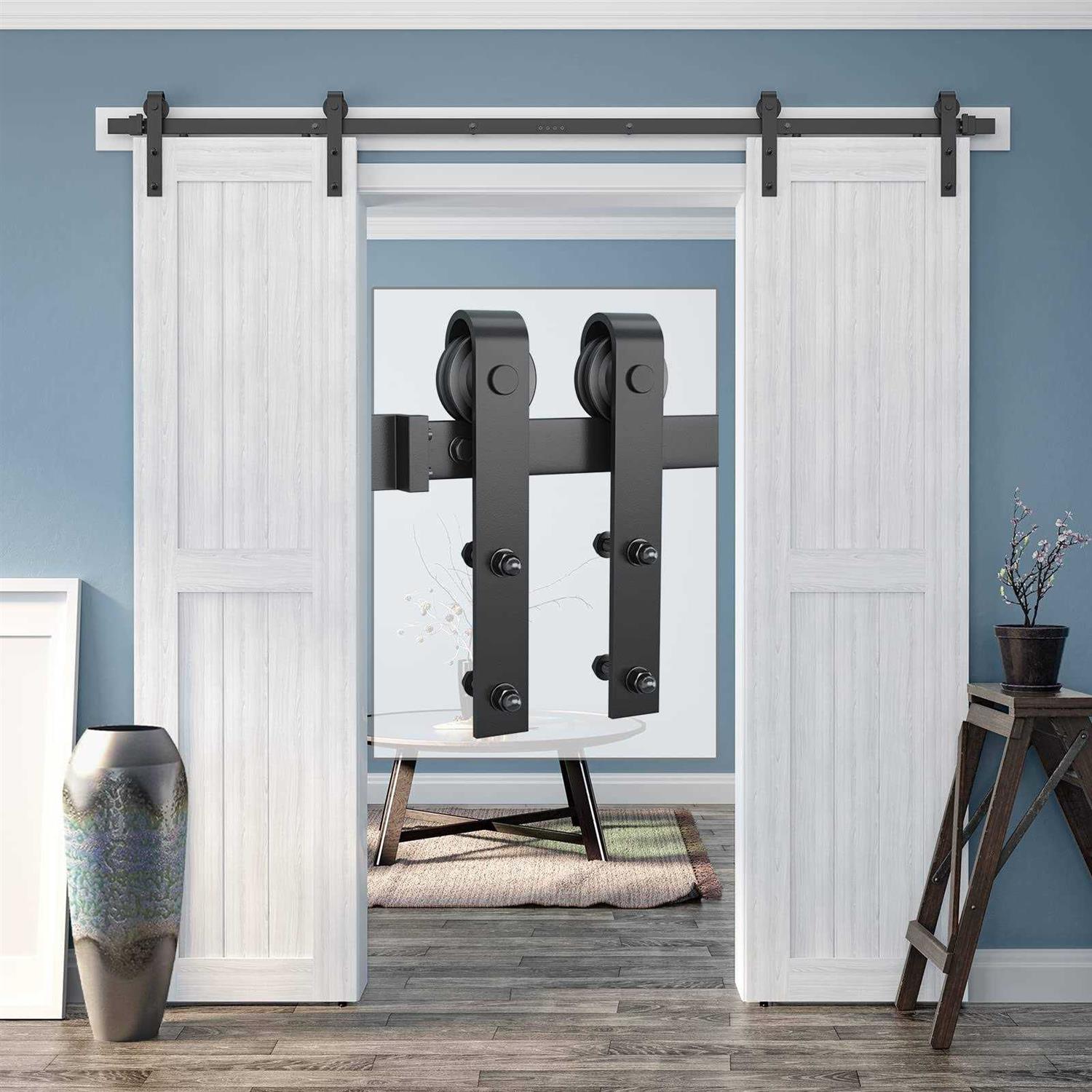 Genius Iron Double Barn Door Hardware Classic Design Standard Track with Upgraded Nylon Bearings - Zenithce