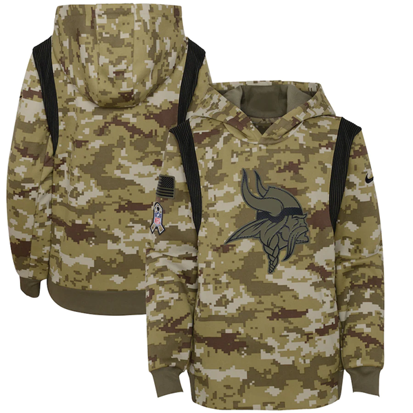 Youth Minnesota Vikings 2021 Camo Salute To Service Therma Performance Pullover Hoodie - Zenithce