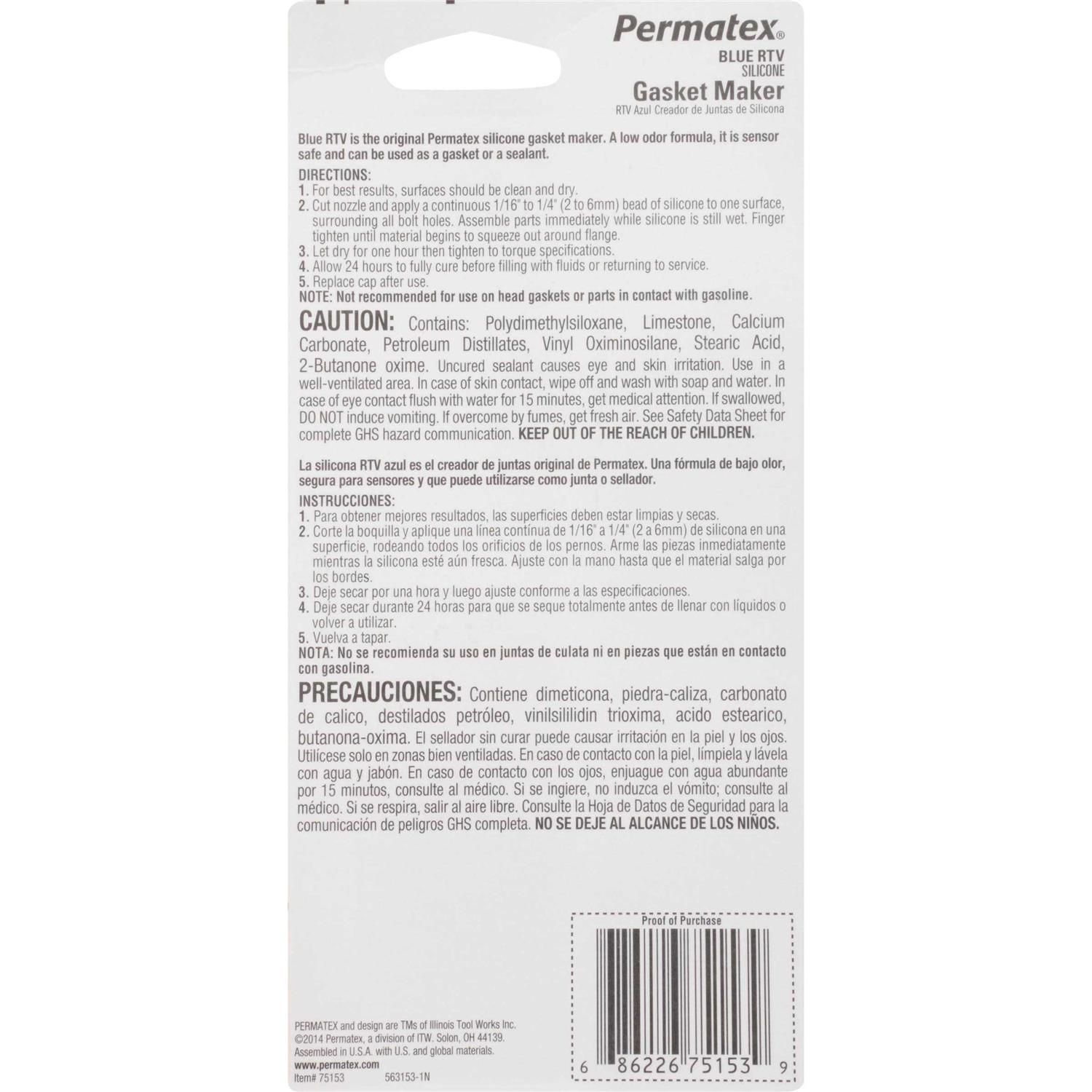 Permatex Blue RTV Silicone Gasket Maker 80022 - Zenithce