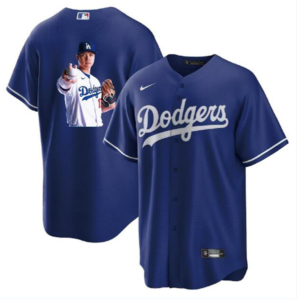 Los Angeles Dodgers #17 Shohei Ohtani Blue Big Logo Cool Base Stitched Jersey - Zenithce