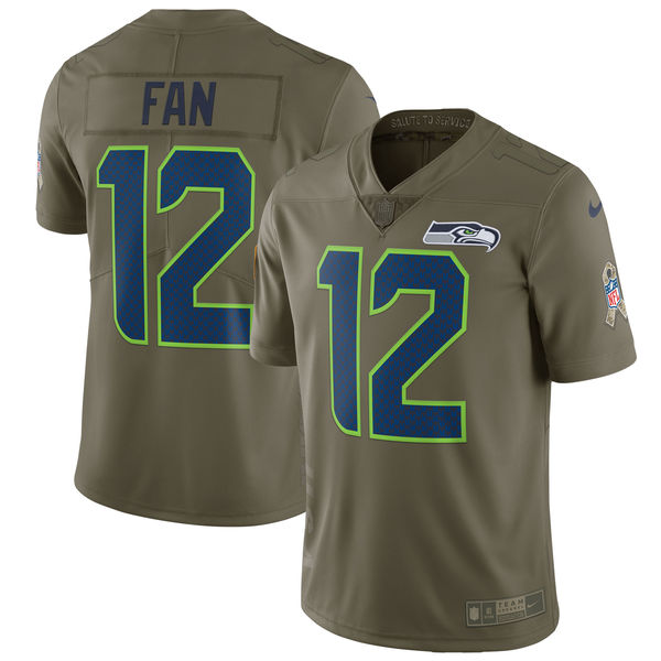 Seattle Seahawks #12 Fan Olive Salute To Service Limited Stitched Nike Jersey - Zenithce