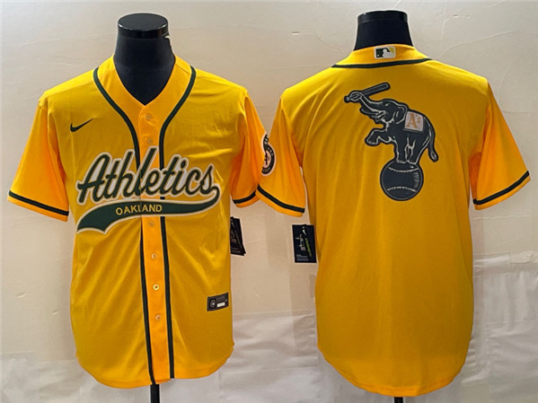 Oakland Athletics Yellow Team Big Logo Cool Base Stitched Jersey 003 - Zenithce