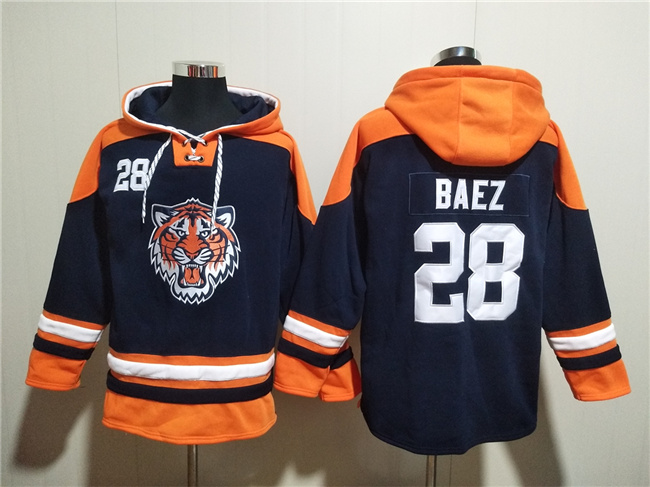 Detroit Tigers #28 Javier Báez Navy Lace-Up Pullover Hoodie - Zenithce