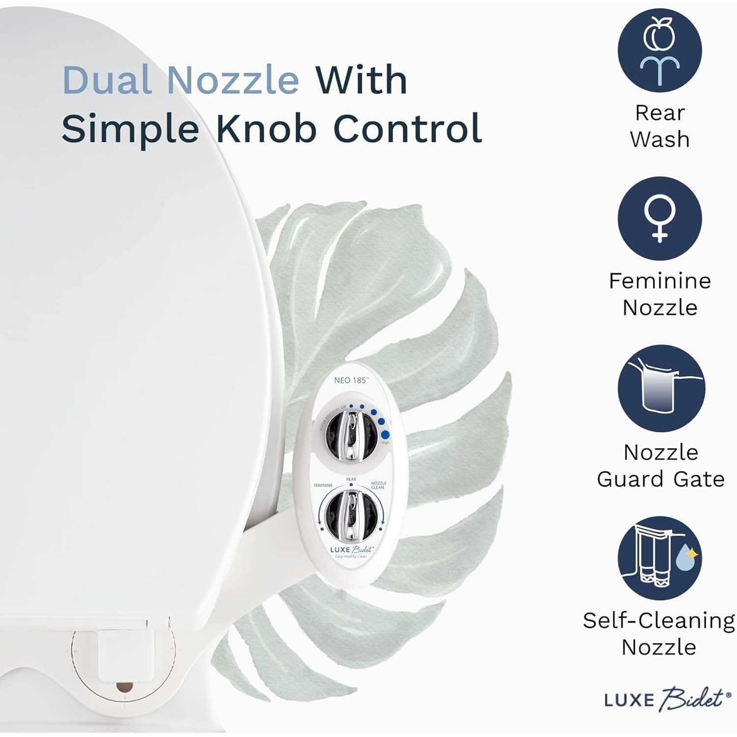 Luxe Bidet Neo 185 Self-Cleaning, Non-Electric Bidet Attachment, Rear and Feminine Wash - Zenithce