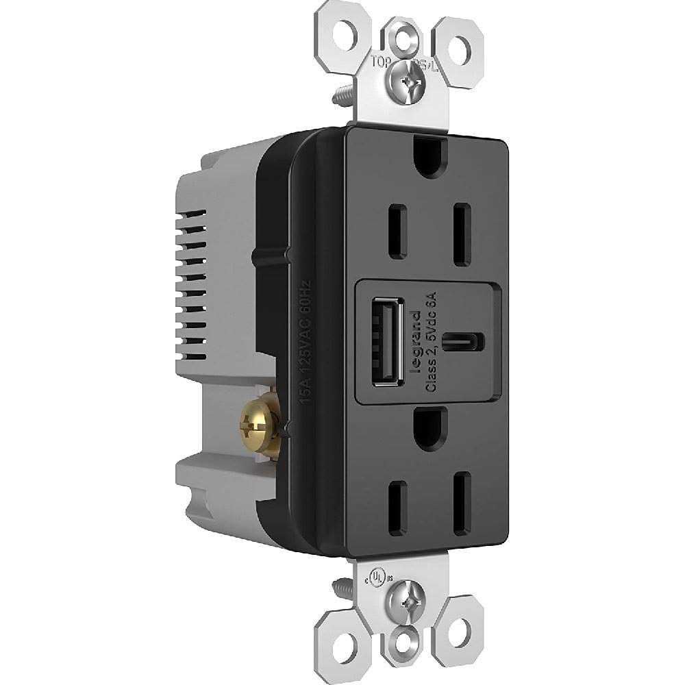 Legrand R26USBAC6BK Radiant – 15A Tamper-Resistant Ultra-Fast USB Type-A/C Outlet Receptacle-Black Finish - Zenithce
