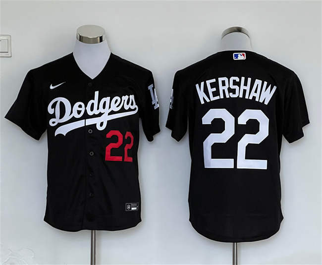 Los Angeles Dodgers #22 Clayton Kershaw Black Cool Base Stitched Jersey - Zenithce