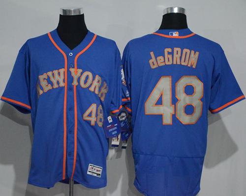 Mets #48 Jacob DeGrom Blue(Grey NO.) Flexbase Authentic Collection Stitched Jersey - Zenithce