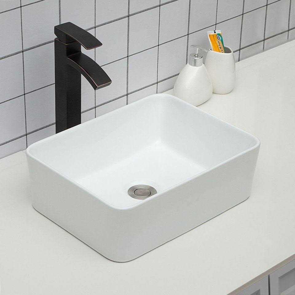 Lordear Porcelain Vanity Sink White Ceramic Vessel Rectangular Modern Bathroom Sink - Zenithce