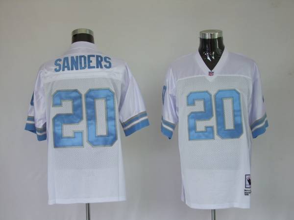 Mitchell Ness Lions #20 Barry Sanders White Stitched Throwback Jersey - Zenithce