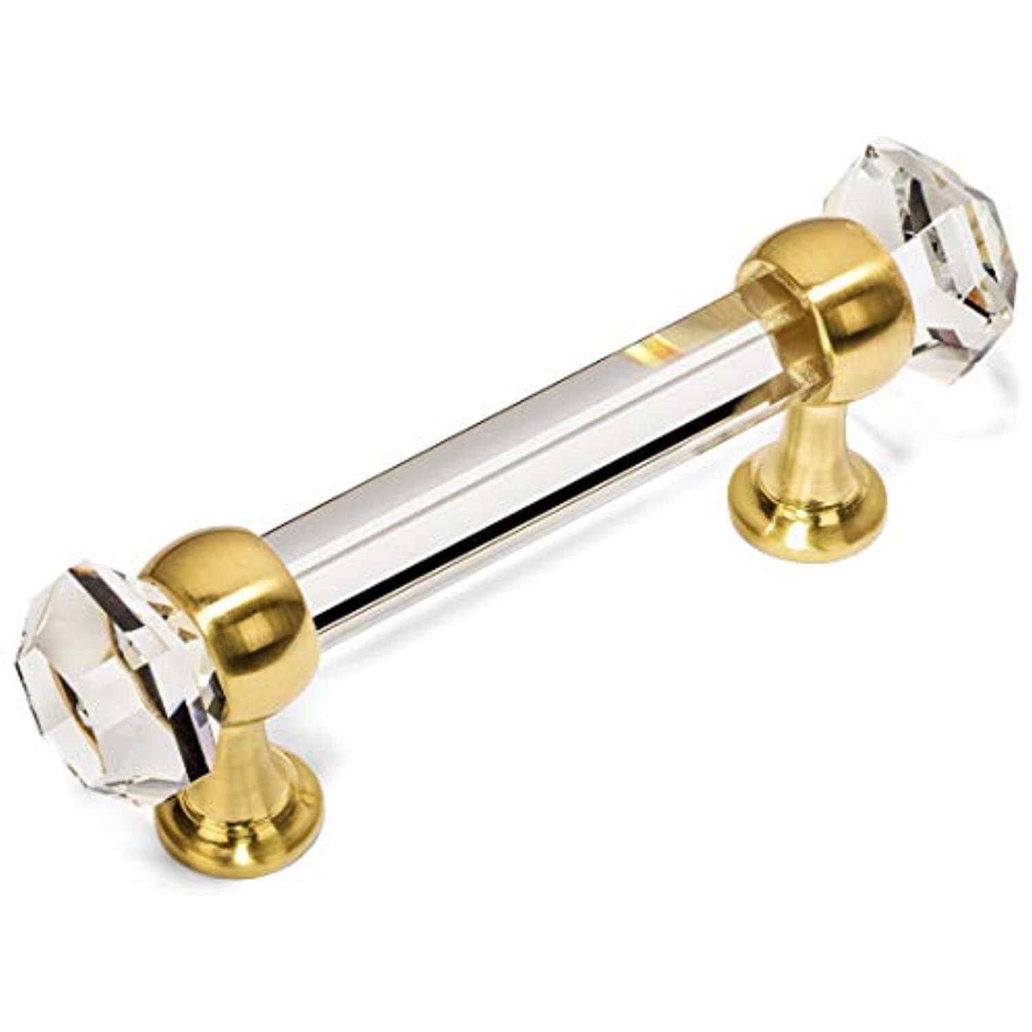 Cosmas 6393bb-c Brushed Brass with Clear Glass Cabinet Handle Pull - Zenithce