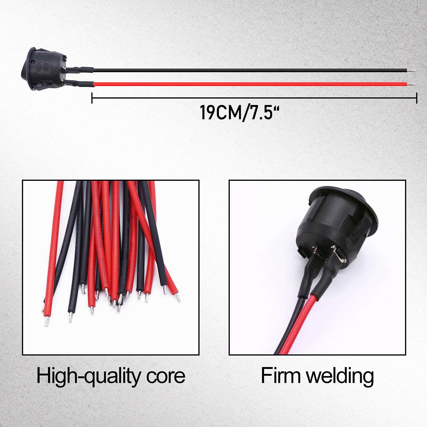 TWTADE 10Pcs Rocker Switch ON/Off 2Pin Latching Square Toggle SPST Switch Snap with Wires KCD1-X-F - Zenithce