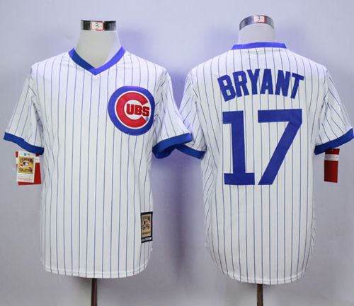 Cubs #17 Kris Bryant White Strip Home Cooperstown Stitched Jersey - Zenithce