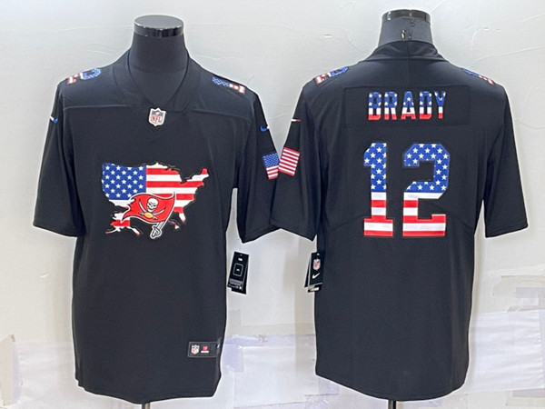 Tampa Bay Buccaneers #12 Tom Brady Black USA Flag Limited Stitched Jersey - Zenithce