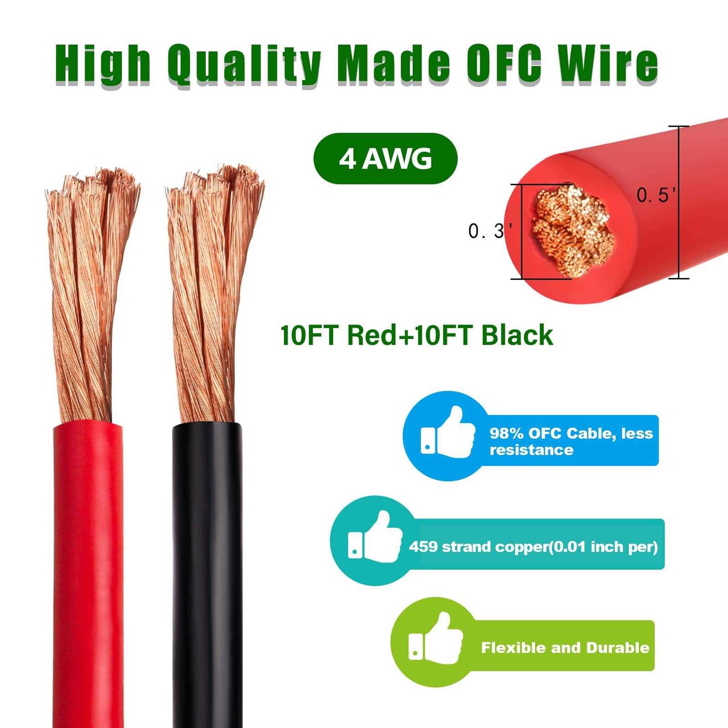 Kimbluth 2 Gauge Battery Cable Oxygen Free Copper Wire, 10ft 2 AWG Welding Cable Standard USA OFC Wire for Automotive, Battery, Solar, Marine and - Zenithce